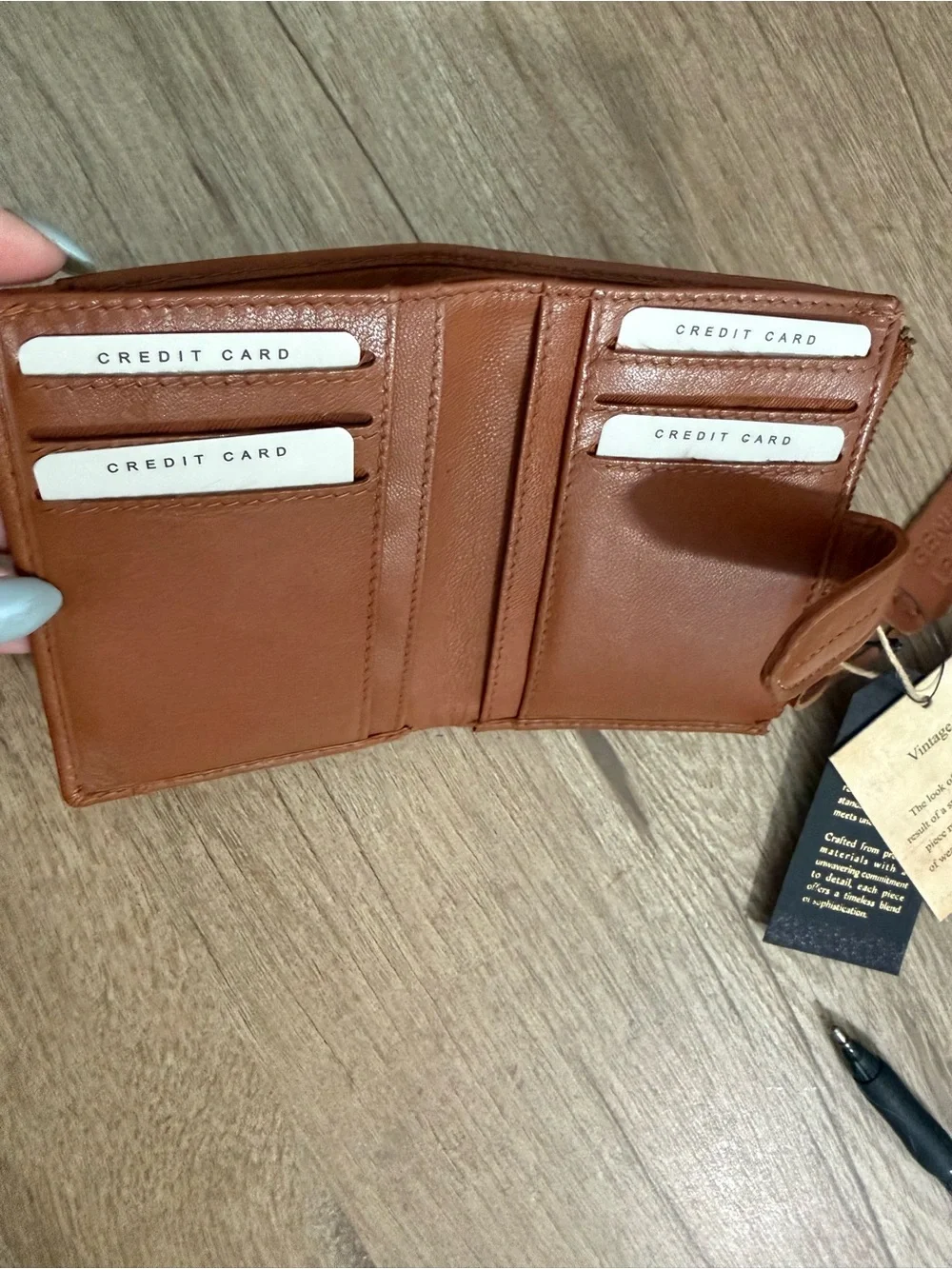 Genuine Leather Brown Trifold Wallet with Zippered Change Purse